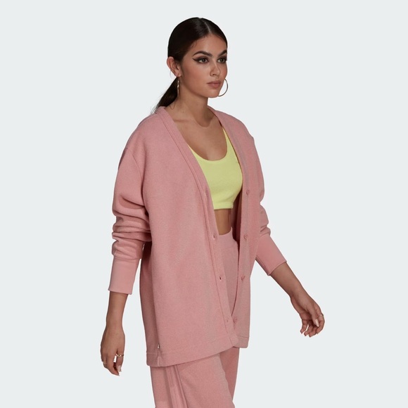 ADIDAS ORIGINALS SOFT LOOSE CARDIGAN SWEATER WONDER MAUVE KIMONO WINTER EASE - Picture 2 of 7